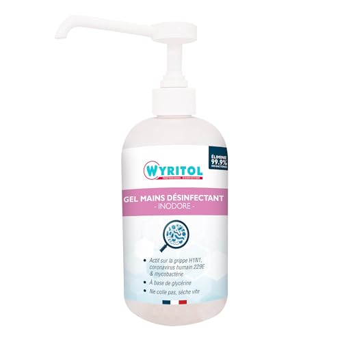WYRITOL - Gel hydroalcoolique 500ml – Désinfectant mains - Formule naturelle - Antibactérien et virucide - 70,2% Ethanol - Fabrication française