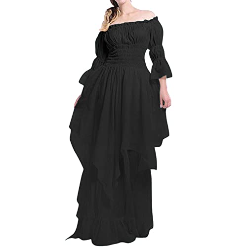 Vestido medieval con mangas abombadas y hombros descubiertos de mujer