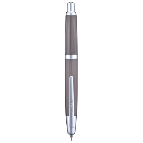Image of Jinhao 10 Press Fountain Pen with Box, Brushed Matte Grey, Retractable Extra Fine Nib with Ink Converter Set (Silver Clip)