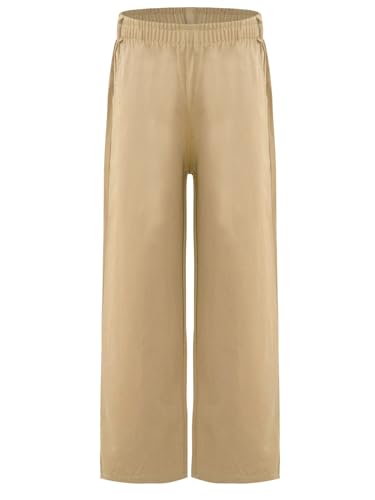 Boys Khaki School Uniform Pants Straight Trousers Pull On Elastic Waistband Cargo Pants