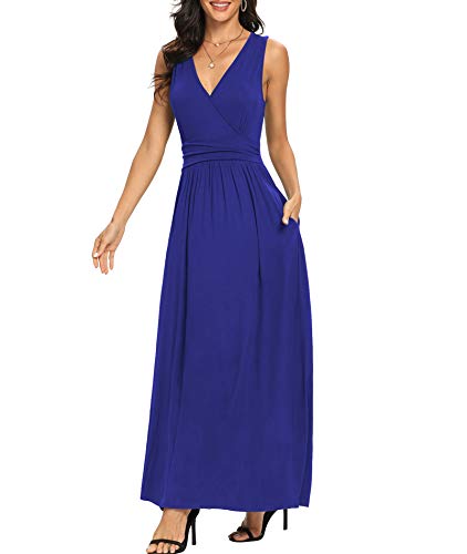 Image of LILBETTER Women Sleeveless Deep V Neck Loose Plain Long Maxi Casual Dress