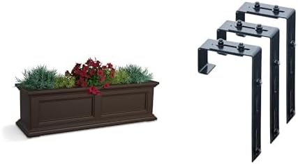 Mayne Fairfield 3ft Window Box Planter with Adjustable Deck Rail Brackets - Espresso - Fade Resistant, Self Watering, Perfect for Outdoor Use