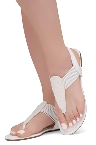 Image of Shoe Land Women's Flat Sandals - Fashion Thong & Gladiator Style with Elastic Strappy String Ankle Strap, Dressy Casual Comfortable Daily Wear, Trendy 2025