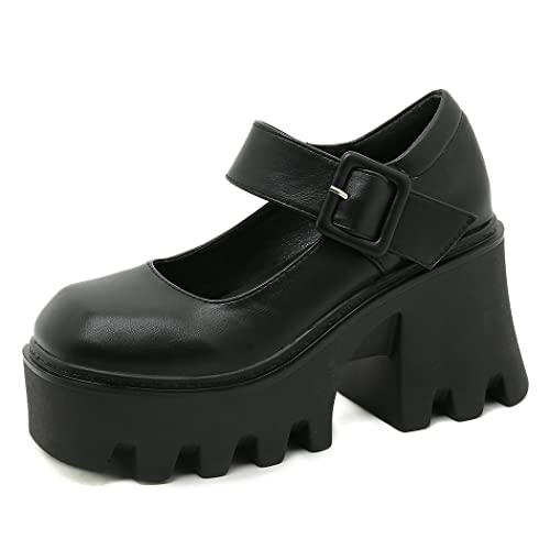 Mary Janes for Women Heels Platform Pumps with Ankle Strap Rubber Sole Gothic Lolita Uniform School