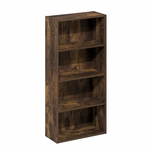 Furinno Basic Book Shelf, 4-Tier Bookcase with Open Shelf, Bookshelf, Cube Storage Organizer, 7 x 17 x 35, for Living Room, Bedroom, Home Office, Amber Pine - image 5