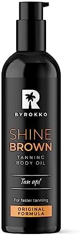 BYROKKO Shine Brown Premium Tanning Accelerator Oil (150 ml), XXL Tanning Oil for Outdoor Sun or Sunbed, Suntan Oil with Luscious and Fresh Orange Scent, Achieve a Natural Tan with Natural Ingredients