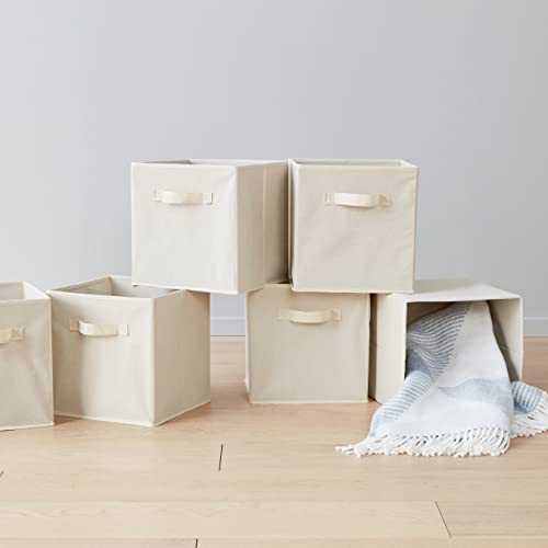 Amazon Basics Collapsible Fabric Storage Cubes Organizer With Handles, 10.5"X10.5"X11", Beige - Pack Of 6 #TOP3
