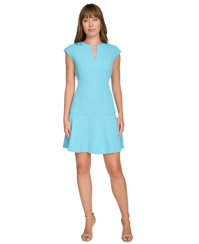 Tommy Hilfiger Women's Split Neck Flared Hem Fitted Through HIPS Sheath Dress