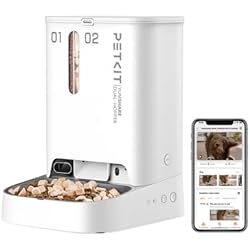 Dispensador Comida Perros Xiaomi PETKIT Comedero Gato Automatico con Cámara, Doble Tolva 5L Dispensador Comida Gatos/Perros, 1080P HD, Función AI, Audio Bidireccional, 2.4G WiFi, App Control, Cuenco de Acero Inoxidable