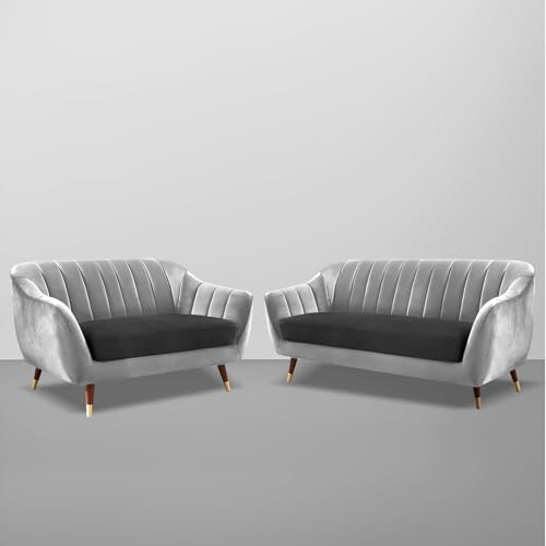 Image of Atticus 3+2 Seater Sofa Set for Living Room (Black Grey Colour) Premium Fabric Sofa
