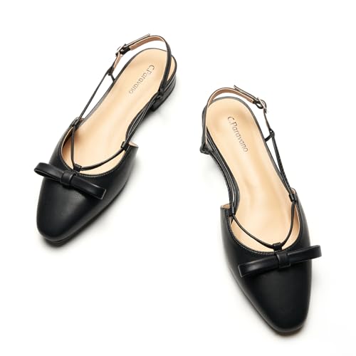 C.Paravano Women's Slingback Flats, Stylish Almond Toe Sandals, Comfortable Flats with Adjustable Strap, Dressy, Office Wear, Daily Use