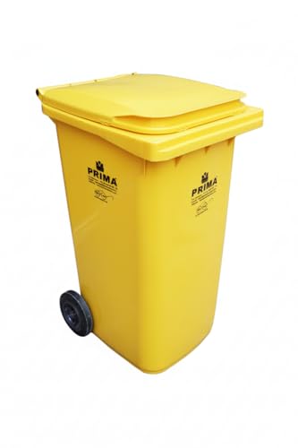 Image of Prima Plastic Manual-Lift Garbage Waste Dustbin with Wheels 240 Ltr Yellow