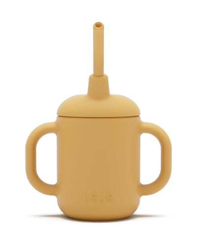 Lalo Little Cup, Non-Toxic Silicone Straw Cup with Handles - Baby and Toddler Sippy Cup - Mini Cup and Straw Training System, 4oz, Honey