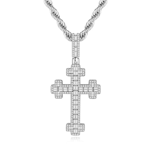 Cross Necklace for Men, Stainless Steel Christian Cross Pendant Necklaces for Men, Silver Chain Necklace for Men, Fade-Resistant, Stylish Jewelry Gift for Him