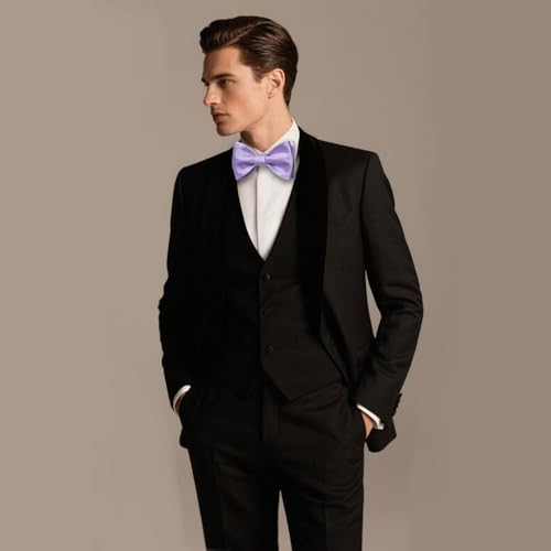 Image of DiBanGu Solid Color Bow Ties for Men Formal Satin Self Tied Bowtie with Lapel Pin Pocket Square Cufflinks for Wedding Party