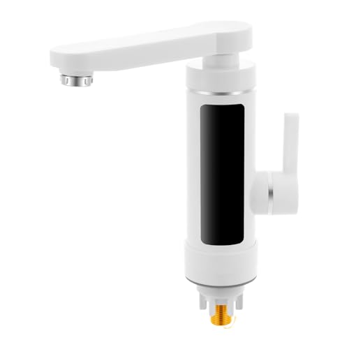 Wasserhahn mit Durchlauferhitzer, 3000 W IPX4 Elektrischer Heizung Wasserhahn mit Ablesbarer LED Temperaturanzeige, 360° Drehbar Durchlauferhitzer Armatur für Küche, Badezimmer (Weiß)