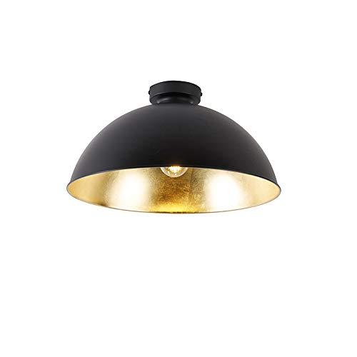 Qazqa Industrie Deckenleuchte, Deckenlampe - Magnax - Schwarz Gold, Rund, 42cm, Ideal als Küche lampe, Schlafzimmerlampe und Wohnzimmerlampe