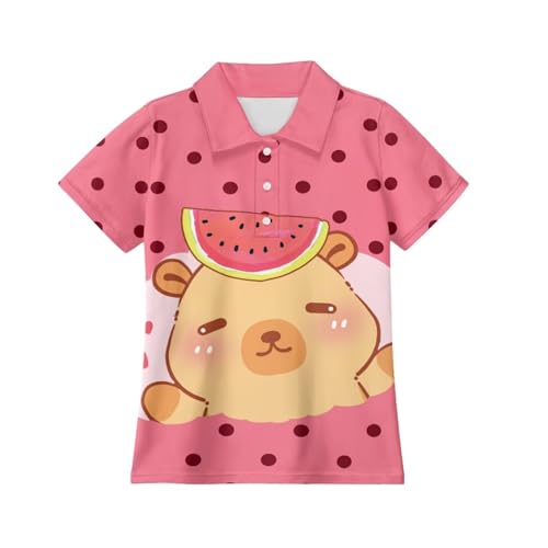 Girls Short Sleeve Golf Shirts V Neck Tennis Shirt Quick Dry Athletic Tops for Sports Casual Wear for Age 5-154