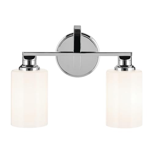 Image of Kichler Gioe 2-Light Bathroom Vanity Light Fixture with Opal Glass, 14.25 inch Modern Chrome Wall Mount Over Mirror for Powder Room, Damp Rated (14.25 inch W x 10.5 inch H), 55225CH