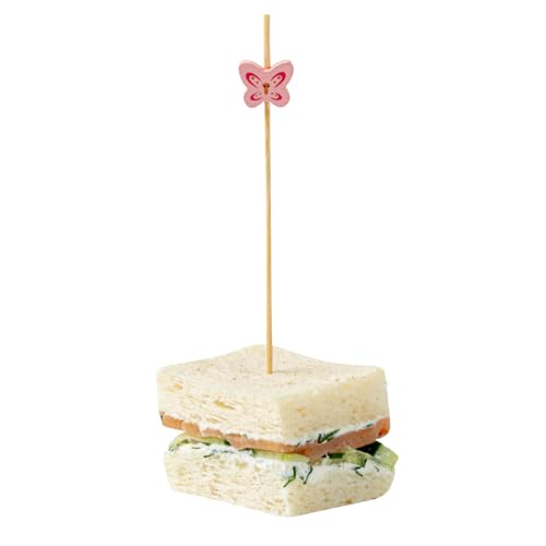 Restaurantware 4.7 Inch Bamboo Skewers 1000 Durable Decorative Skewers - Butterfly Design Disposable Pink Bamboo Appetizer Picks With Sharp Edge Smooth Finish