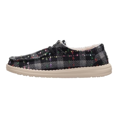 HEYDUDE Wendy Confetti Plaid Cozy Black/Multi Size 6 Womens Shoes Slip-on Loafers Comfortable & Light-Weight