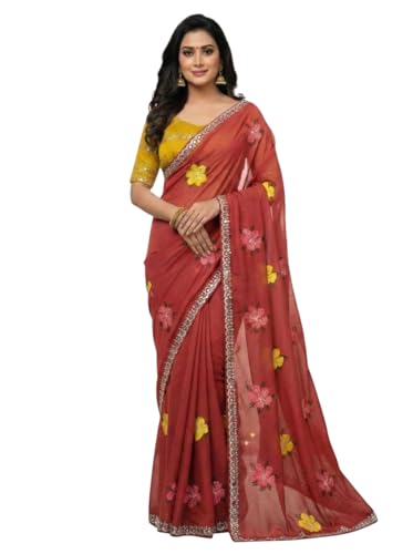 Image of Star Georgette Saree with Sequin Embroidery Work and Embroidered Blouse (Star-104)