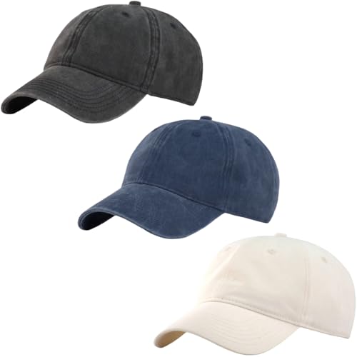 Image of 3 Pack Vintage Washed Cotton Adjustable Baseball Caps for Men Women Unstructured Low Profile Dad Hat