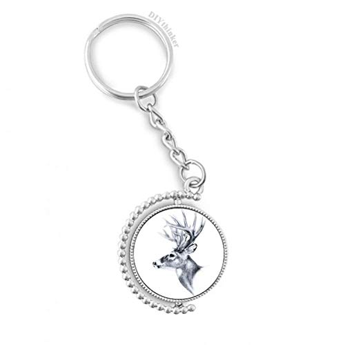 Llavero original Pilgrim giratorio: anillo para llaves con boceto de ciervo negro y blanco