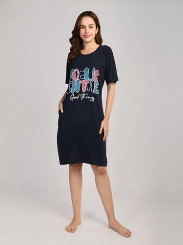 Image of Duchess Cotton Half Sleeve Oversized T-Shirts for Women| Nighty - Loose Fit Tee with Pocket