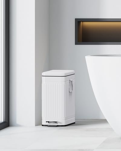 Image of Small Trash Can with Lid Soft Close-10L /2.6 Gal Stainless Steel Outdoor Dog Poop Garbage Can-Metal Waste Bins with Pedal for Bathroom Bedroom Office-White