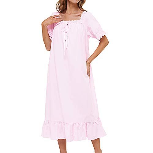 Image of Lu's Chic Women's Victorian Nightgown Cotton Sleepwear Long Loungewear Short Sleeve Vintage