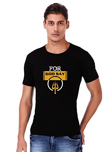 Image of Shiva Trishul T-shirt| Mahakal Shiva Printed T shirt Collection | Bholenath Tshirts | Regular Fit Black & White Tshirt For Men | Soft Cotton Black Printed T-shirt | Half Sleeve Bio-Washed