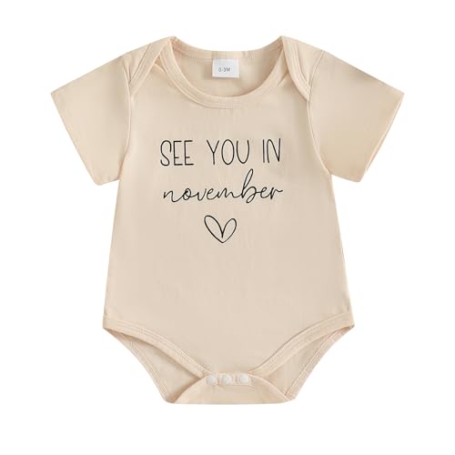 woshilaocai Baby Announcement Bodysuit Pregnancy Reveal Idea&New Baby Surprise Gift for Grandparents, Husband, Family (See You in November-Beige,Newborn)