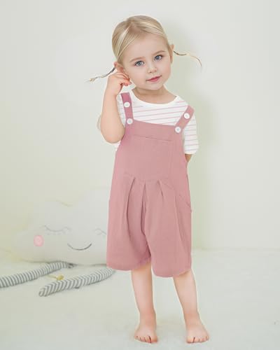 ZOEREA Toddler Girl Clothes, 2Pcs Baby Girl Outfits Spring/Summer Stripe/Floral T-Shirt+Bib Overall Shorts Clothing Set 1-5T2