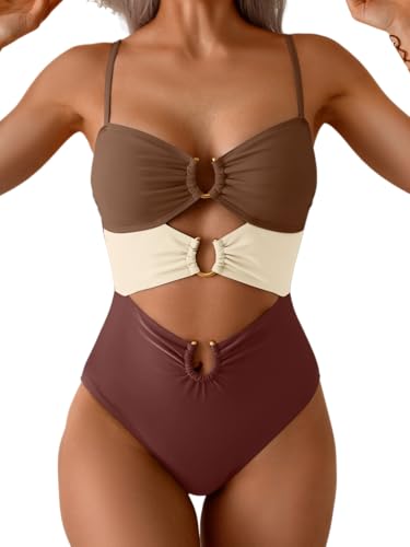 Image of Eomenie Womens Cutout One Piece Swimsuit with Ring Linked Sexy Monokini Bathing Suit for Beach Vacation