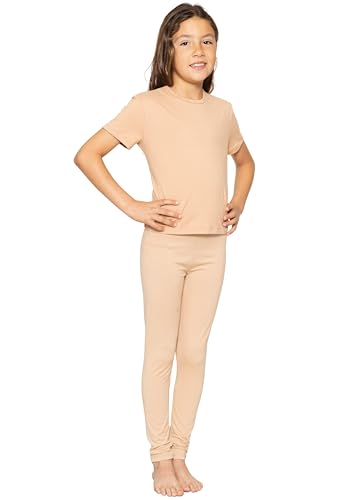 Image of STRETCH IS COMFORT Girls 2 Piece Hoodie Short Sleeve Long Sleeve Crew Neck Top and Leggings Set Kids Thermals Underwear Set