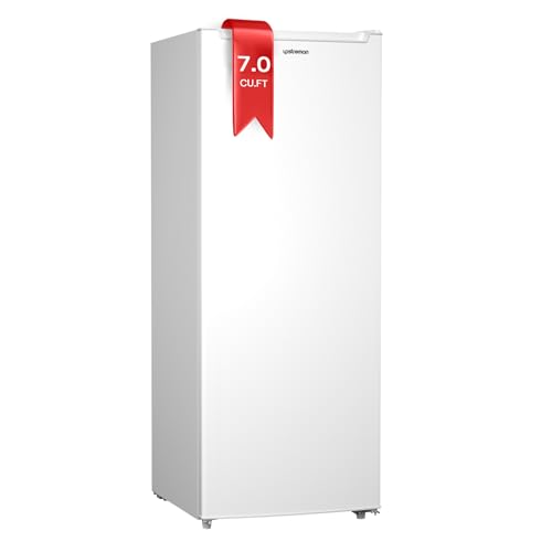 Upstreman 7.0 Cu.Ft Upright Freezer, Large Capacity Garage Ready Deep Freezer with 5 Adjustable Shelves, Convertible Refrigerator/Freezer, Reversible Door for Home, Basement, Apartment (White) on Fridge.com