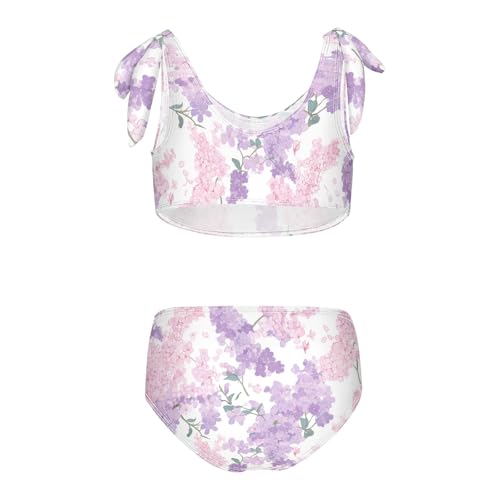KLL Purple Flowers Girls 2 Piece Bikini Set Beach Bathing Suit Swimwear Adjustable Shoulder Strap2