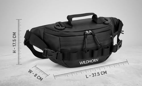 Image of WILDHORN Outdoor Nylon Fishing Waist Bag for Men & Women | Sport Fanny Pack & Tackle Storage Pouch with Multi-Pockets | Adjustable Utility Waist Pack for Fishing, Travel & Gym (Black)