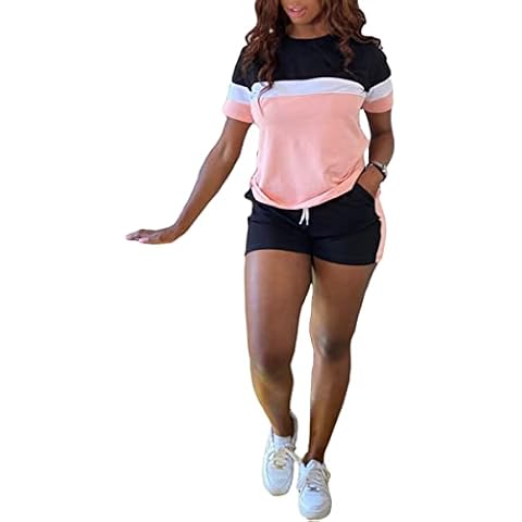 TOPONSKY Burnt Pockets Women Girl Two piece Biker Matching Short Set Outfits Attire Pink S Cover