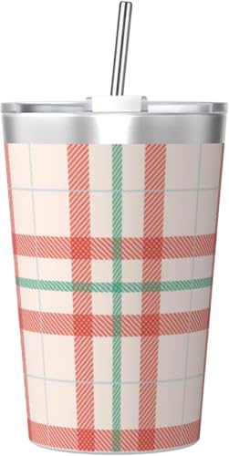 魔法瓶 チェック柄 ピンク タンブラー 350ml ステンレス製 水筒蓋とストロー付き 真空断熱漏れない 持ち運び 直飲み 子供 通勤 通学 かわいい おしゃれ プレゼント