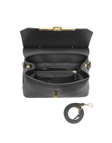 Atlanta Top Handle Satchel Bag, Genuine Leather, 10.6 x 8.7 x 4.7 inches, Gold Hardware4