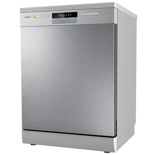 COMFEE' CDWPF1201PS Dishwasher Freestanding, 60 cm, 12 place settings, delayed start, half load function, flexible baskets - Stainless steel, 49 dB, Button control