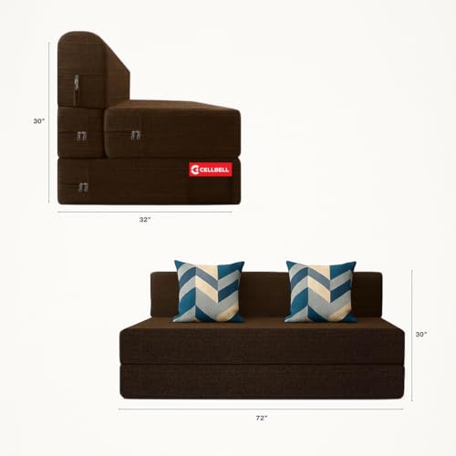 Image of CELLBELL Comfy Sofa Cum Bed 6x6.5 Feet | Foldable Dual Use Couch Bed with Soft Cushions, Washable Fabric Cover & Sturdy Frame | Space Saving Modern Design for Living Room, Bedroom & Guest Use (Brown)