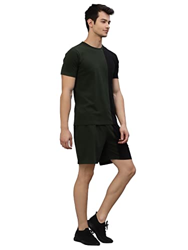 Image of RIGO Cotton Waffle Knit Self Textured Casual Style Co-Ord Set for Men's|Night Suit Set for Men's|Lounge-Wear Nightdress Pajama Set for Men's|Night Wear,Beach Wear,Vacation Wear Green,Black,X Large