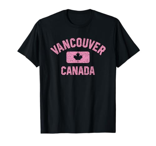 Vancouver Canada Gym Style Distressed Pink Print T-Shirt