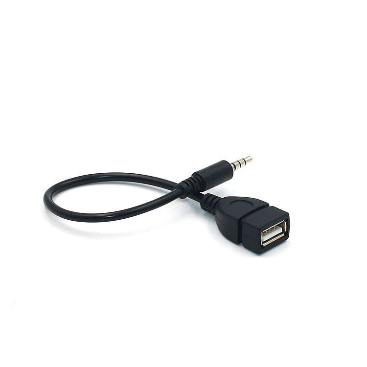 USB 2.0メス→AUX 3.5mmオス 変換ケーブル 20cm｜車載オーディオ対応 ステレオ音声 ブラック