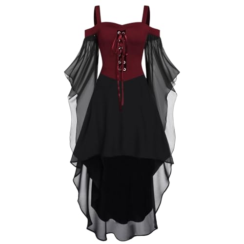 Halloween Kostüm Damen Gothic Kleid Kurz Mittelalter Gebundene Taille Hexenkostüm Vampir Renaissance Trompetenärmel Korsett Steampunk Barock...