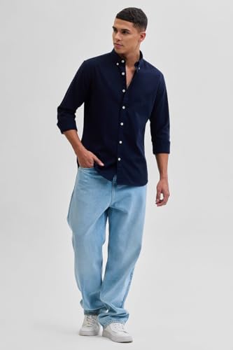 Image of SNITCH Men Casual Shirt College Wear | Slim Fit Full Sleeve Button-Down Collar Plain Style | Breathable Cotton Twill Fabric & Smooth Texture for Everyday Use