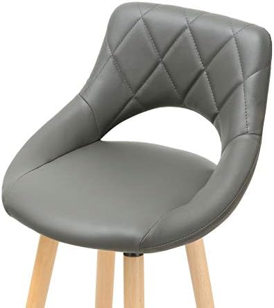 WOLTU Breakfast Kitchen Counter Bar Stool Faux Leather Seat Bar Chair Wood Legs Barstool Grey High Stool X 1